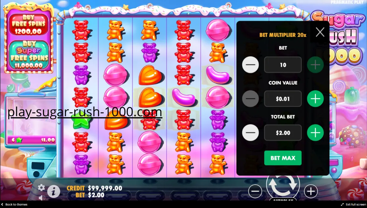 Οθόνη παιχνιδιού από το online φρουτάκι Sugar Rush 1000.